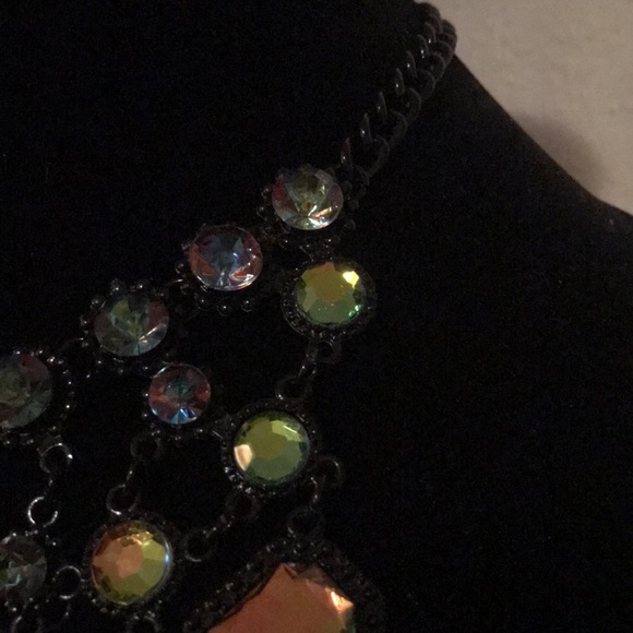 Black & Colorful (Iridescent) Bib Necklace. - Picture 2 of 5